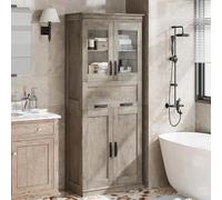 GarveeLife Meuble De Salle De Bain Haut, 4 Portes Et 5 étagères, avec Verre Transparent Et étagères Réglables, Armoire De Salle De Bain De Rangement avec Anti-Basculement, 170 x 60 x 31 cm