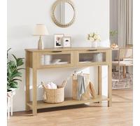 GarveeLife Meuble d'Entrée, Console avec Tiroirs en Verre,Table Console en Bois avec Rangement pour Salon, Couloir 110 x 30 x 80 cm