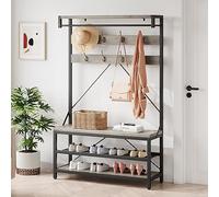 GarveeLife Porte-Manteau Avec Banc à Chaussures, Banc De Rangement Industriel Pour Entrée, Porte-Manteau Avec Banc à Chaussures Avec Barre De Suspension, 8 Crochets, 101x 40 x 183cm