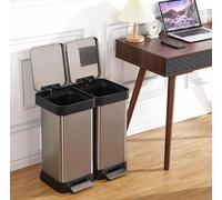 GarveeLife Poubelle Inox 40L Double Compartiment Avec Pédale Silencieuse | Tri sélectif pour cuisine ou espace public, entretien facile, robuste et durable.