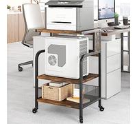 GarveeLife Support d'Imprimante à 3 étages avec roulettes - Chariot en Métal - Étagère pour Bureau, Maison, école Et Bureau - Armoire pour Fax, Photocopieur, Scanner,Marron