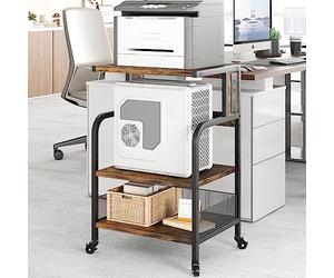 GarveeLife Support d'Imprimante à 3 étages avec roulettes - Chariot en Métal - Étagère pour Bureau, Maison, école Et Bureau - Armoire pour Fax, Photocopieur, Scanner,Marron