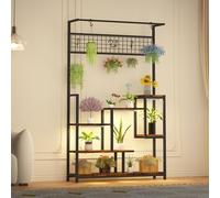 GarveeLife Support Plantes Intérieur 7 Étagères Avec éclairage LED De Croissance, Avec Grille Et Crochets, Étagère à Fleur En Bois Et En Métal, Idéal Pour Balcon, Salon, 78x24x180CM(Marron)