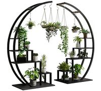 GarveeLife Support Pour Plantes En Métal à 5 Niveaux, Étagère à Fleurs Avec 4 Crochet, Porte Plantes En Forme d'Échelle Et De Demi-Lune, Pour Salon, Balcon, 120 x 40 x 142 cm (Noir)