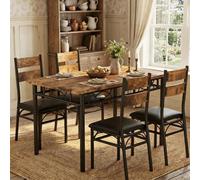 GarveeLife Table 3p Rect+2ch 2pers Bois/Métal Indus Vintage Marron | Gain de place, conception compacte, parfait pour studio ou petit appartement