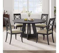 GarveeLife Table à Manger Ronde en Bois Style Rustique, Table de Salle à Manger pour 4 à 6 Personnes, Table Ronde de Cuisine et Salle à Manger pour Maison Familiale, Negro 120x120x76 cm sans Chaises