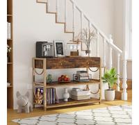 GarveeLife Table Console à 3 Niveaux Table d’entrée en Bois avec 2 Tiroir et 2 Étagères Bout de Canapé Polyvalente Table Console de Salon Cuisine Chambre Couloir Brun Rustique, 80x30x80CM