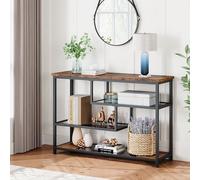 GarveeLife Table console étroite 4 niveaux - Design industriel - Cadre métal solide, étagères en verre - Idéale entrée, salon, chambre, derrière canapé - Finition rétro - Verre gris - Couleur rétro,