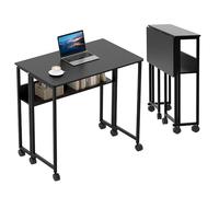 GarveeLife Table Pliante de 80 cm avec étagère de Rangement, Bureau d'ordinateur Pliable avec roulettes pour Petit Espace, Table de canapé Mobile pour la Maison, Le Bureau, l'étude, Assemblage Facile