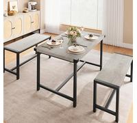 GarveeLife Table Rectangulaire 3pces 2bancs Métal | Capacité 4-6 personnes, protections d'angle, gain de place, cadre en H robuste