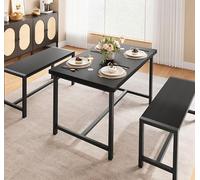 GarveeLife Table Rectangulaire 3pces 2bancs Métal | Capacité 4-6 personnes, protections d'angle, gain de place, cadre en H robuste