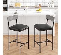 GarveeLife Tabouret De Bar, Lot De 2, Chaise De Cuisine, Rembourré, PU, Assise 65 cm, Repose-Pieds, Montage Simple, Industriel, Salle à Manger, Cuisine, Gris