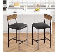 GarveeLife Tabouret De Bar, Lot De 2, Chaise De Cuisine, Rembourré, PU, Assise 65 cm, Repose-Pieds, Montage Simple, Industriel, Salle à Manger, Cuisine, Marron