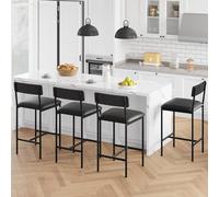 GarveeLife Tabouret De Bar, Lot De 4, Chaise De Cuisine, Rembourré, PU, Assise 65 cm, Repose-Pieds, Montage Simple, Industriel, Salle à Manger, Cuisine, Noir