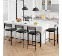 GarveeLife Tabouret De Bar, Lot De 4, Chaise De Cuisine, Rembourré, PU, Assise 65 cm, Repose-Pieds, Montage Simple, Industriel, Salle à Manger, Cuisine, Gris