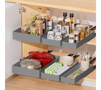 GarveeLife Tiroir Coulissant Extensible Adhésif Sans Perçage, Rangement Cuisine Pratique Pour Casseroles Poêles, Structure Solide Couleur Gris Taille Petit