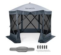 GarveeLife Tonnelle pop-up portable de 3 x 3 m avec moustiquaire, 6 parois latérales, piquets, sac de transport pour pelouse, jardin, arrière-cour (gris)