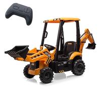GarveeLife Tracteur 12V 4-en-1 JCB Telecommande EVA Auvent Jaune | Stable, confortable, protège du soleil, polyvalent, robuste, facile à manier