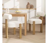 GarveeMore 2Er Set Bouclé Esszimmerstühle, Gepolsterte Küchen- Und Esszimmerstühle Mit Weichem Teddy-Stoffbezug, Holzbeine, Armlose Polsterstühle Für Esszimmer & Wohnzimmer