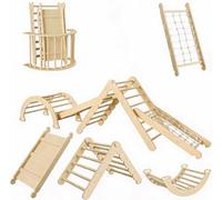 GarveeMore Aire de Jeux intérieure éducatif 8-en-1 - Triangle de développement sensoriel Pliable en Bois avec Arche + Rampe + échelle, Jouet d’Escalade pour Tout-Petits, Pliant, Usage intérieur -