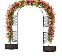 GarveeMore Arche Dôme avec Bac De Plantation Et Paravent, Fer + PE, Support pour Plantes Grimpantes, Décoration Jardin Extérieur Anticorrosion, 230x40x220 cm