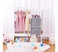 GarveeMore Armoire penderie Ouverte Enfant pour déguisements avec Miroir & éclatère - MDF, Tringle, bac de Rangement, Crochets - Couleur : Blanc