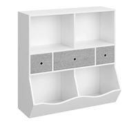 GarveeMore Bibliothèque Enfant avec Rangement Jouets, Multi-Niveaux - 2 étagères Livres, 7 casiers, 3 bacs Amovibles - Chambre/Salle de Jeux/crèche/école/Couloir - Blanc