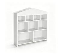 GarveeMore Bibliothèque Enfant Style méthode éducative Progressive en Forme de Maison, étagère Ouverte 4 Niveaux, 9 Cases (Cubbies) pour Livres et Jouets, kit Anti-basculement, Chambre/crèche - Blanc