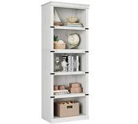 GarveeMore Bibliothèque Style Ferme 5 Niveaux - Étagère Ouverte en Bois Massif Finition Blanc Antique - Structure Robuste pour Rangement et Exposition - pour Bureau, Salon ou Chambre - 62x32x171,2 cm