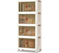 GarveeMore Boîte rangement pliable empilable 4 niveaux 320L blanche | avec Portes Aimantées et Roulettes 360°, Bac de Rangement Grand Capacité Chambre Salon Cuisine Bureau