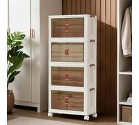 GarveeMore Boîtes de rangement empilables pliables avec couvercle - 4 niveaux 320 L (80 L/étage), portes & roulettes, bacs plastique pour vêtements/jouets, blanc - Couleur : Blanc, 4 niveaux