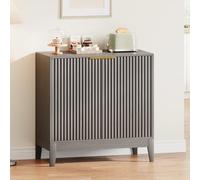 GarveeMore Buffet Bas cannelé 80cm 2 Portes, étagère réglable, chêne Gris | Meuble d’appoint cannelé contemporain. Étagère réglable, plusieurs finitions, adapté cuisine, salle à manger, salon et entrée