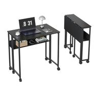 GarveeMore Bureau Pliant sans Montage 80 cm - Table d'Ordinateur Pliable avec roulettes, Se Plie à 21 cm - Bureau Compact Et Portable pour Petits Espaces, Chambre, étude - Idéal étudiant (Noir)