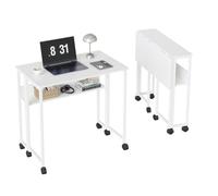 GarveeMore Bureau Pliant sans Montage 80 cm - Table d'Ordinateur Pliable avec roulettes, Se Plie à 21 cm - Bureau Compact Et Portable pour Petits Espaces, Chambre, étude - Idéal étudiant (Blanc),