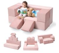 GarveeMore Canapé modulable Enfant 6 pièces Mousse Convertible - Housses Amovibles lavables - Doux, empilable pour Jouer, Lire, se Reposer - Rose, 100×40cm