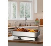 GarveeMore Chafing dish électrique pour buffet - Chauffe-plats inox 600 W - Couvercle roll-top PC transparent - Température réglable - Bacs GN 1/1 & 1/2-220 V (EU) 1x GN 1/1 + 2x GN 1/2