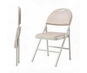 GarveeMore Chaises Pliantes rembourrées en Similicuir - Dossier Haut, Cadre métal Robuste - Pliage Rapide, Confort du siège - Bureau/Salle à Manger, Lot de 2, Beige | 2-Pack