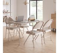 GarveeMore Chaises Pliantes rembourrées pour invités, Lot de 6 - Simili Cuir PU, Assise+Dossier matelassés, Structure métal Robuste, Patins antidérapants, empilables/Portables - Beige, 6-Pack