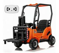 GarveeMore Chariot élévateur électrique Enfant 12V - Fourche Levante réglable + Palette - Télécommande parentale - Musique USB/MP3-2 Vitesses - Dès 3 Ans - Orange