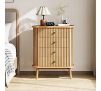 GarveeMore Commode 4 Tiroirs Style Boho Cannage Façade Cannelée | Pieds en bois naturel, poignées noires mates, structure stable, rangement spacieux pour vêtements et accessoires