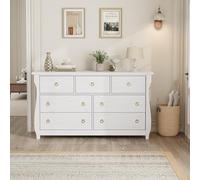 GarveeMore Commode 6 Tiroirs 120 cm sur Pied pour Chambre | 6 tiroirs | bois effet chêne naturel | style bohème avec détails en rotin | grand rangement, sécurité anti-basculement
