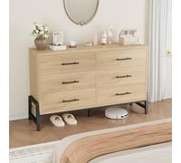 GarveeMore Commode 6 tiroirs en Bois Robuste 132 cm - Grand capacité de Rangement pour Chambre, Salon ou entrée - Structure MDF, Pieds surélevés, Dispositif Anti-basculement - Couleur : Bois