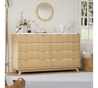 GarveeMore Commode cannelée Moderne 54" à 8 tiroirs pour Chambre - Design incurvé, Grand Rangement en Bois, sécurité Anti-basculement - Coloris chêne (Oak)