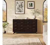 GarveeMore Commode cannelée Moderne 54" à 8 tiroirs pour Chambre - Design incurvé Style Mid-Century, Grand Rangement, Montage Facile, sécurité Anti-basculement - Finition Noyer Noir (Black Walnut)