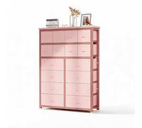 GarveeMore Commode d’entrée étroite à 16 tiroirs en Tissu - Meuble de Rangement Multifonction - Cadre en Acier Stable - pour Couloir, Salon, Chambre, Bureau - Couleur : Rose