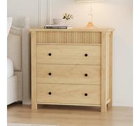 GarveeMore Commode de Chambre 3 tiroirs 80×40×81 cm, façade cannelée, Meuble de Rangement en Bois Style scandinave, Multi-usages Chevet Bout de canapé entrée Salon, Finition chêne Naturel