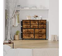 GarveeMore Commode de Rangement 10 tiroirs en Tissu - Plateau Bois, Poches latérales + Crochets, Structure métal - pour Placard, Salon, entrée/Couloir - Couleur: Tiger Stripes | Specs: 10 Draws |