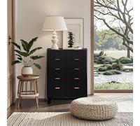 GarveeMore Commode Haute 5 tiroirs Moderne - 120 cm, façade cannelée - MDF - Dispositif Anti-basculement - Meuble de Rangement pour Chambre/Salon/entrée - Noir