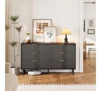 GarveeMore Commode Moderne à 6 tiroirs ondulés - Grand chiffonnier avec Pieds et poignées métalliques - Rangement spacieux et Anti-basculement - Idéal Chambre, Salon ou entrée - Finition Noire