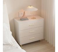 GarveeMore Commode pour Chambre à Coucher, Commode Moderne à 3 Tiroirs | Chiffonnier étroit en bois blanc Poignées et pieds dorés Surface effet lin Table de chevet pour chambre, salon ou entrée